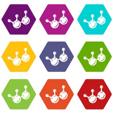9 vektör molekül öğe Icons set