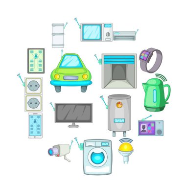 Akıllı ev sistemi Icons set, karikatür tarzı