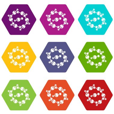 9 vektör molekül tasarım Icons set