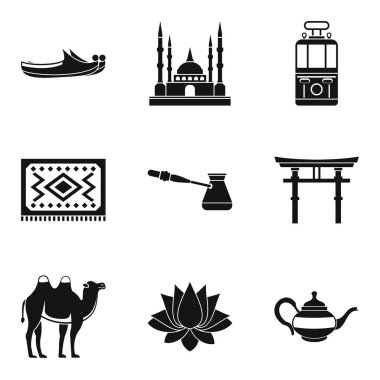 Seyahat Icons set, basit tarzı yolu