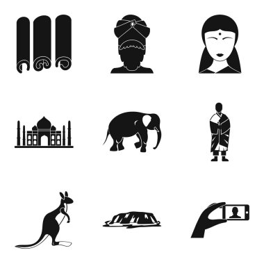Dini yolculuk Icons set, basit tarzı