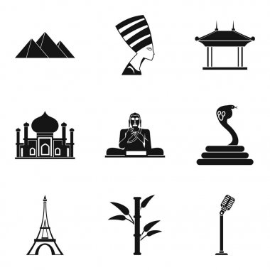 Dünya yolculuk Icons set, basit tarzı
