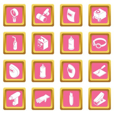 Araçlar simgeler kaynak pembe kare vektör ayarla