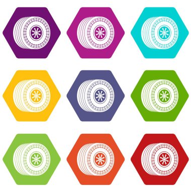 9 vektör tekerlek spor araba Icons set