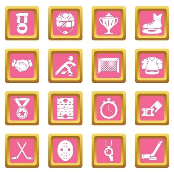 Hockey icons set pink square vector