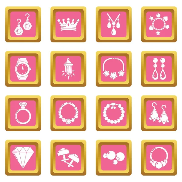 Jewelry shop icons set pink square vector — Stock Vector