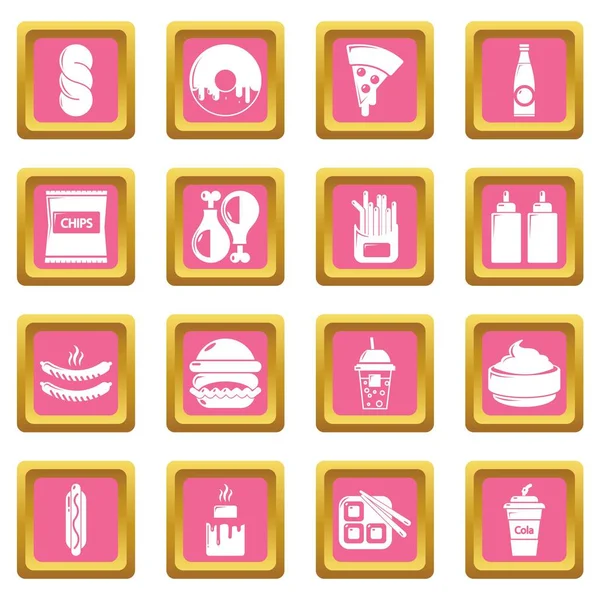 Fastfood pictogrammen instellen roze vierkante vector — Stockvector