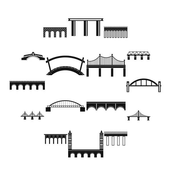 Ícones de conjunto de ponte, estilo simples — Vetor de Stock