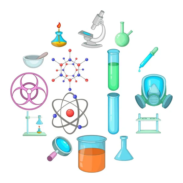 Kemiska lab ikoner set, tecknad stil — Stock vektor