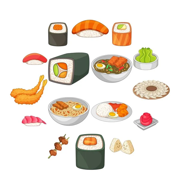 Japans eten iconen set, cartoon stijl — Stockvector