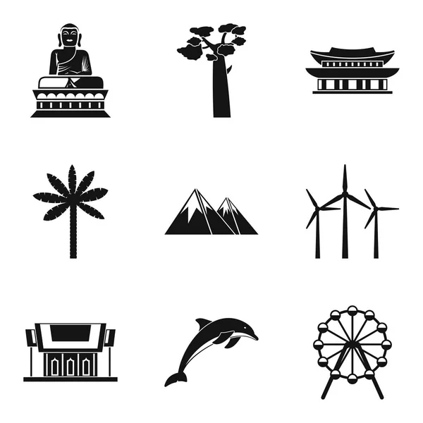 Conjunto de iconos de ruta mundial, estilo simple — Archivo Imágenes Vectoriales