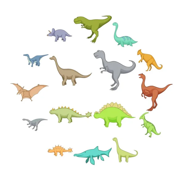 Различные иконы динозавров, мультяшный стиль — стоковый вектор
