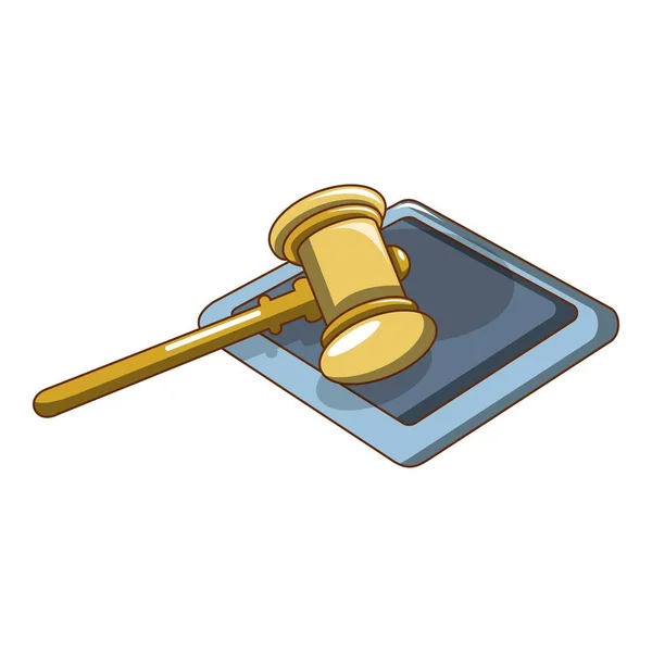 Giallo martello giudice icona, stile cartone animato — Vettoriale Stock