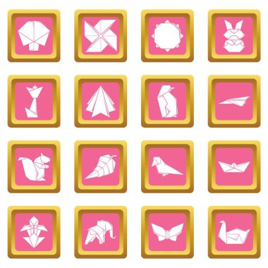Pembe kare vektör origami Icons set