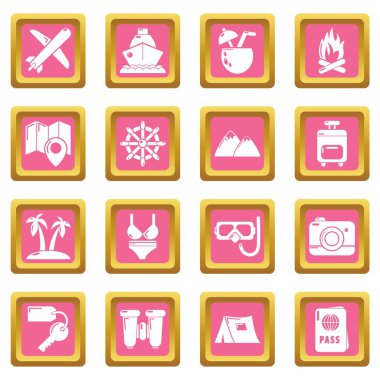 Set simgeleri pembe kare vektör yaz seyahat
