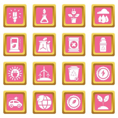 Pembe kare vektör ekoloji Icons set