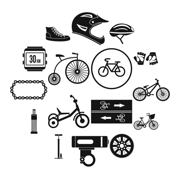 Fahrradsymbole gesetzt, einfacher Stil — Stockvektor