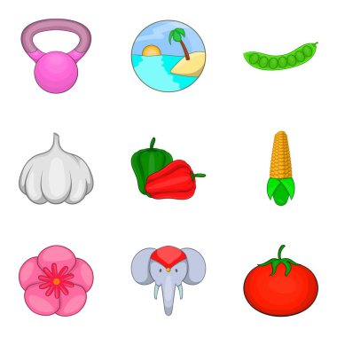 Yoga Icons set, karikatür tarzı için gıda