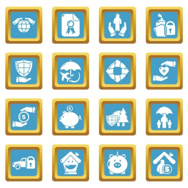 Sapphirine kare vektör sigorta Icons set