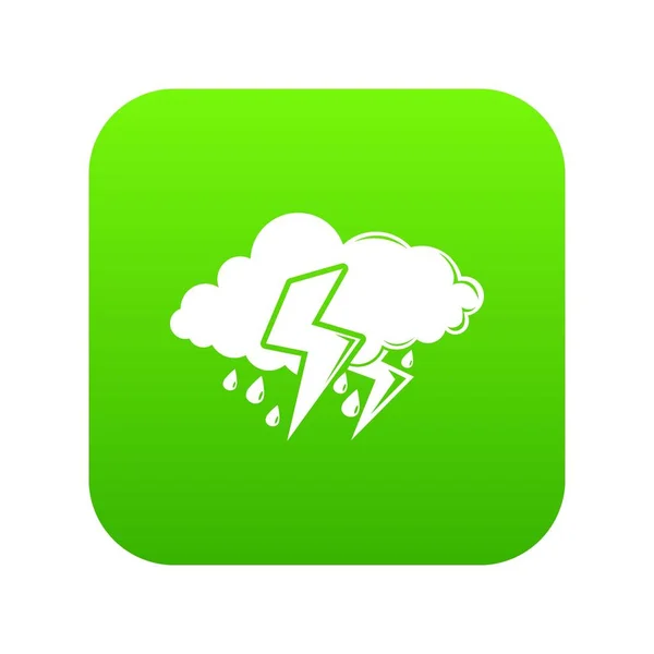 Nube rayo icono verde vector — Vector de stock