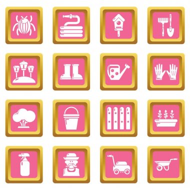 Pembe kare vektör bahçıvan Icons set