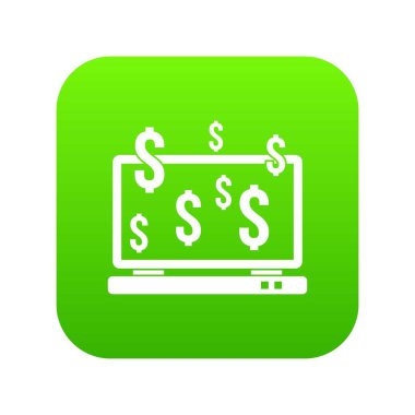 Bilgisayar monitörü ve dolar işareti simgesi dijital yeşil
