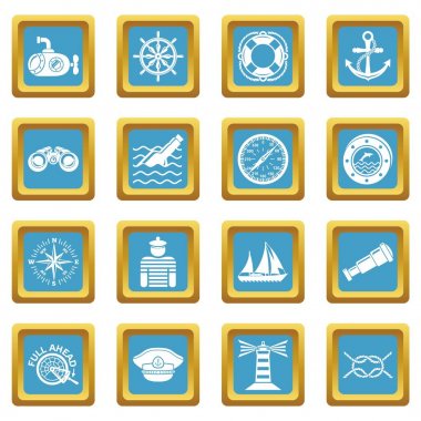 Sapphirine kare vektör deniz Icons set