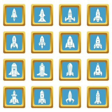 Sapphirine kare vektör roket Icons set
