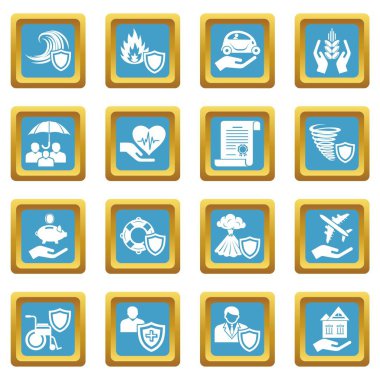Sapphirine kare vektör sigorta Icons set