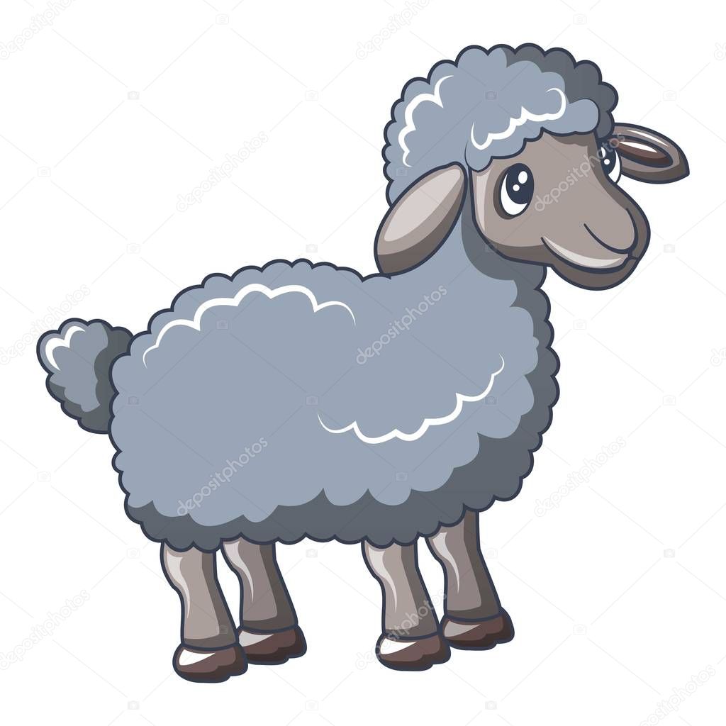Grey sheep icon, cartoon style
