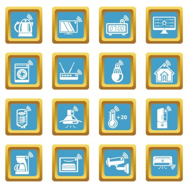 Sapphirine kare vektör akıllı ev Icons set