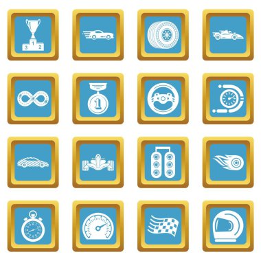 Sapphirine kare vektör araba yarış Icons set