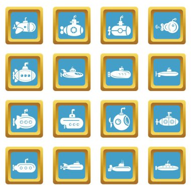 Sapphirine kare vektör denizaltı Icons set