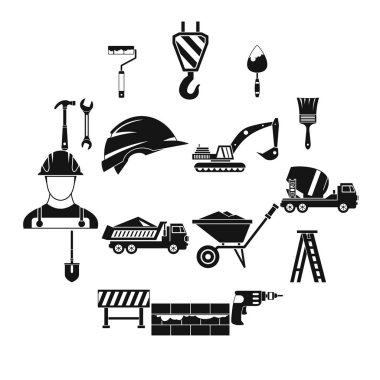 İnşaat Icons set, basit tarzı