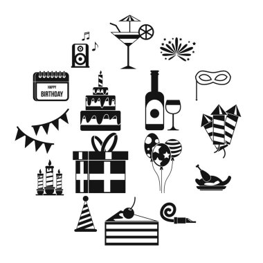 Mutlu doğum günü Icons set, basit tarzı