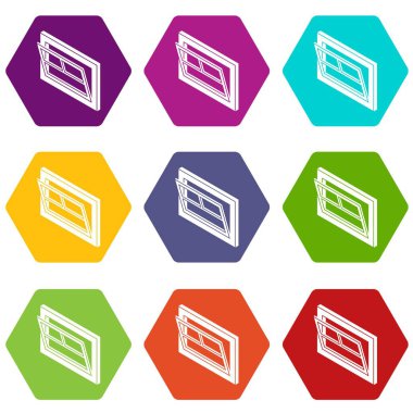 9 vektör açık pencere yaprak Icons set