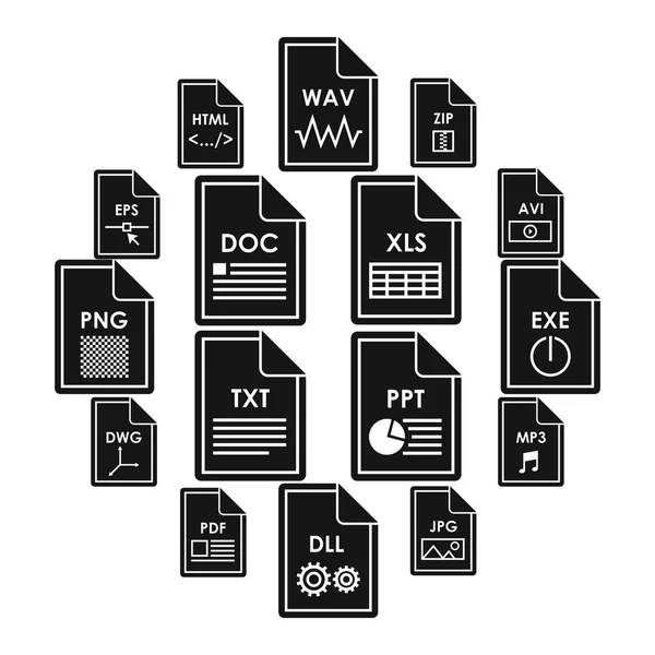 Ensemble d'icônes de format de fichier, style simple — Image vectorielle