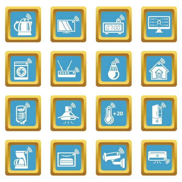 Smart home iconos conjunto sapphirine vector cuadrado — Vector de stock