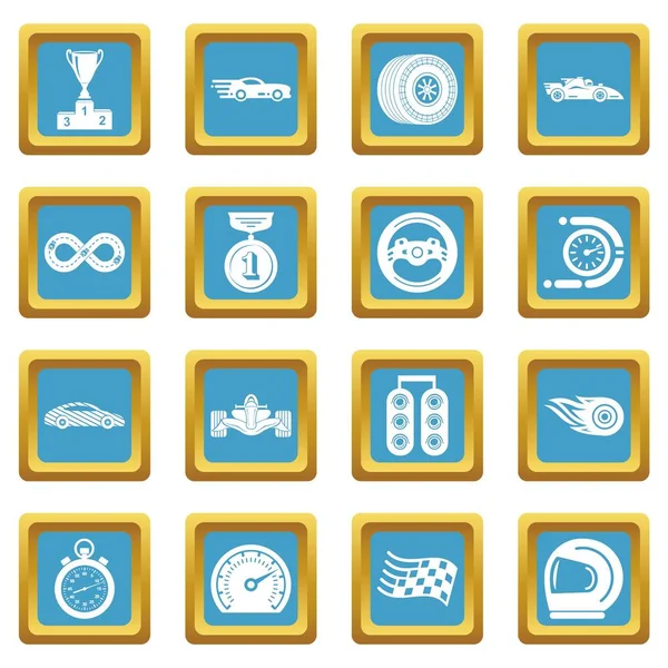 Iconos de carreras de coches conjunto sapphirine vector cuadrado — Vector de stock