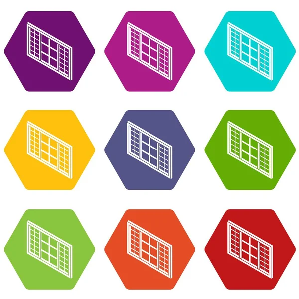 9 vektör ahşap pencere çerçeve Icons set