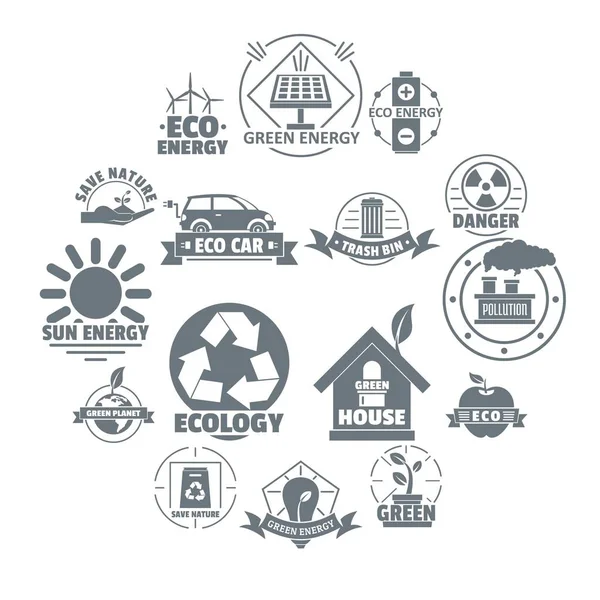 Ekologie logo ikony nastavit, jednoduchý styl — Stockový vektor