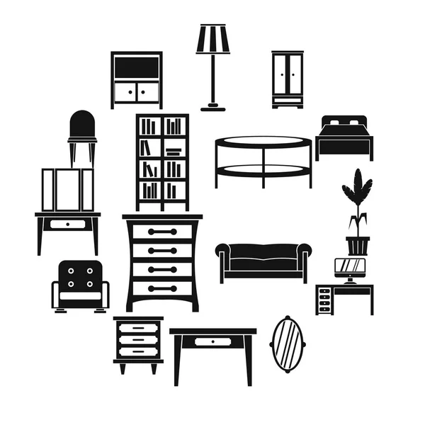 Ensemble d'icônes de meubles, style simple — Image vectorielle