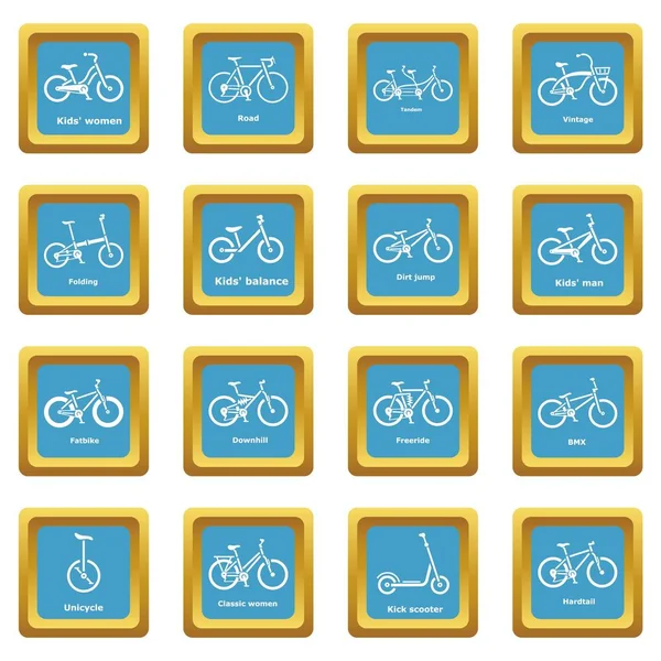 Types de vélos icônes ensemble vecteur carré saphirine — Image vectorielle