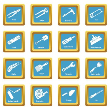 Sapphirine kare vektör yapı el aracı Icons set