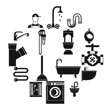 Sıhhi tesisat Icons set, basit tarzı