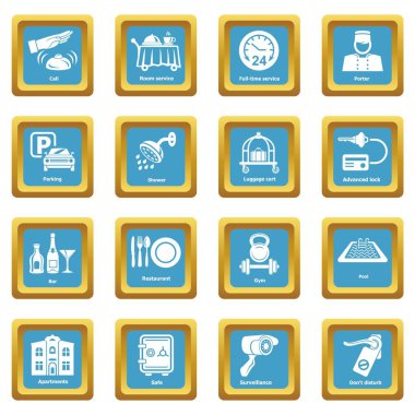 Sapphirine kare vektör otel hizmeti Icons set