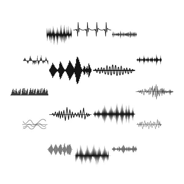 Набор значков звуковых волн, простой стиль — стоковый вектор