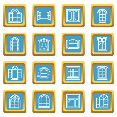 Sapphirine kare vektör pencere tasarım Icons set