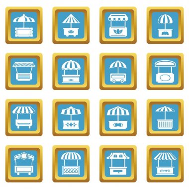 Sapphirine kare vektör sokak gıda kiosk Icons set