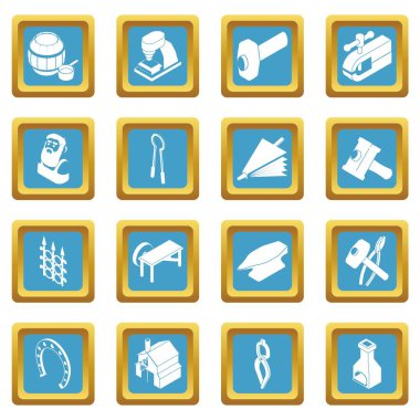 Sapphirine kare vektör demirci araçları Icons set